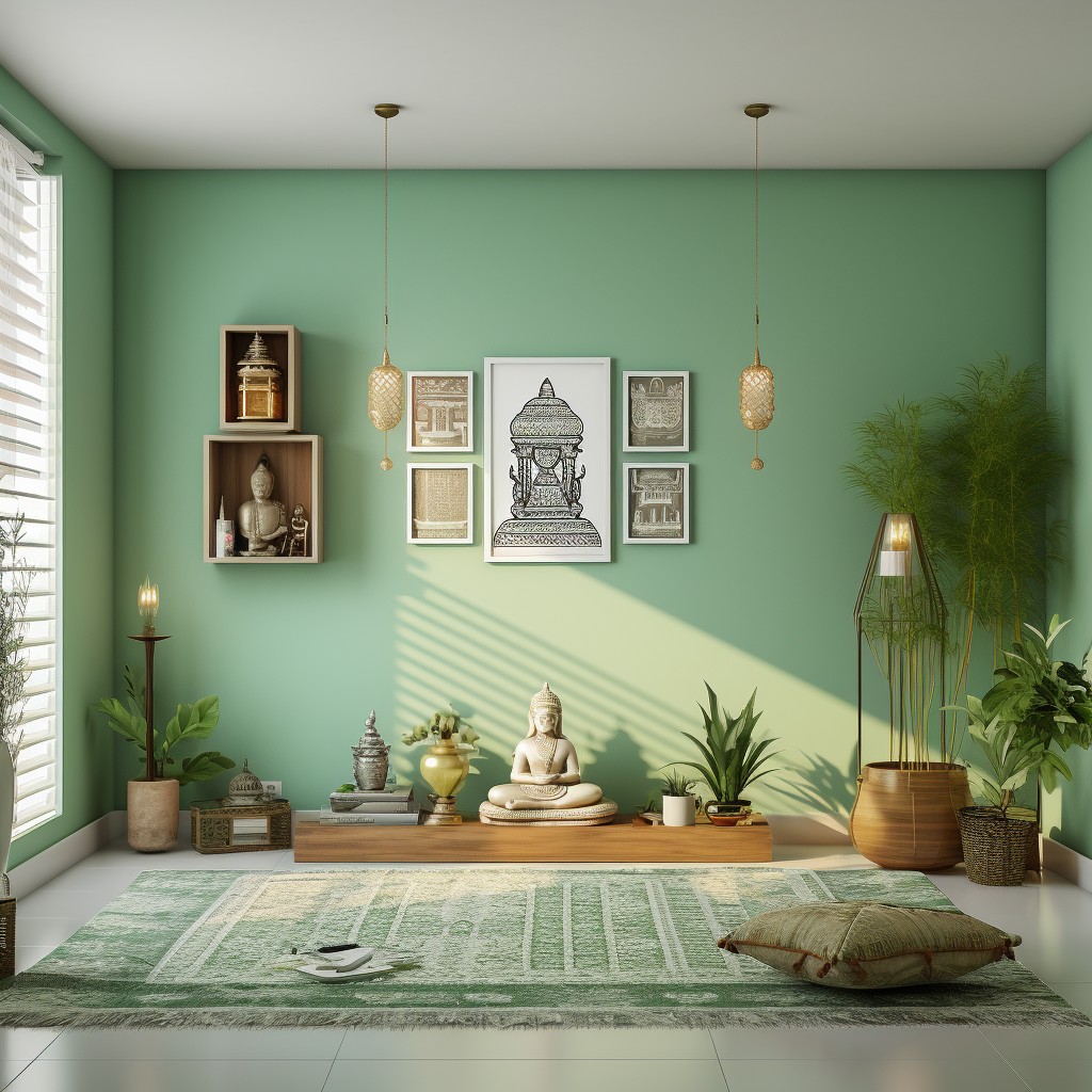 Green for the Harmonious Pooja Room Design