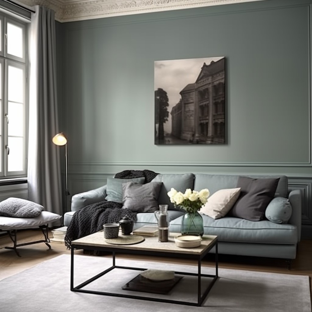 Grey and - Green Colour Wall Paint Design