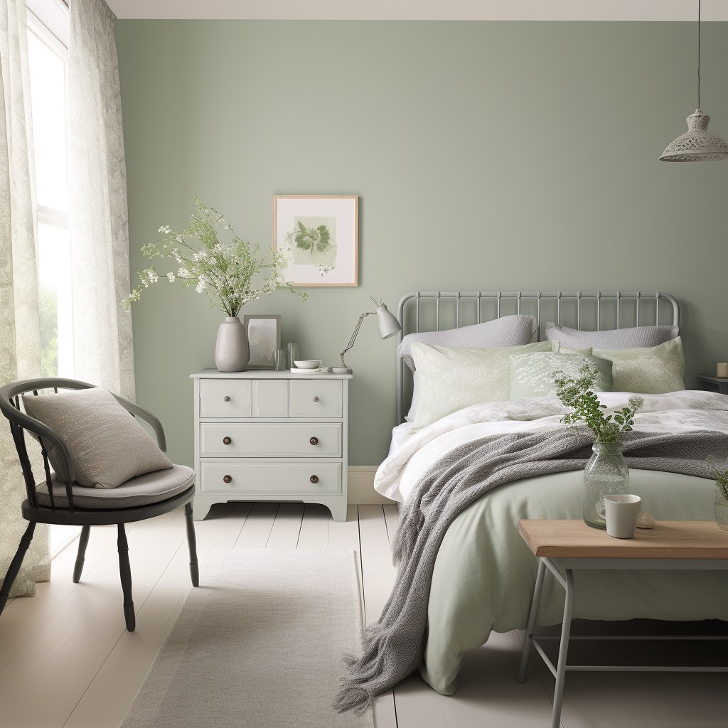 Grey and Light Green Paint Colours for the Bedroom
