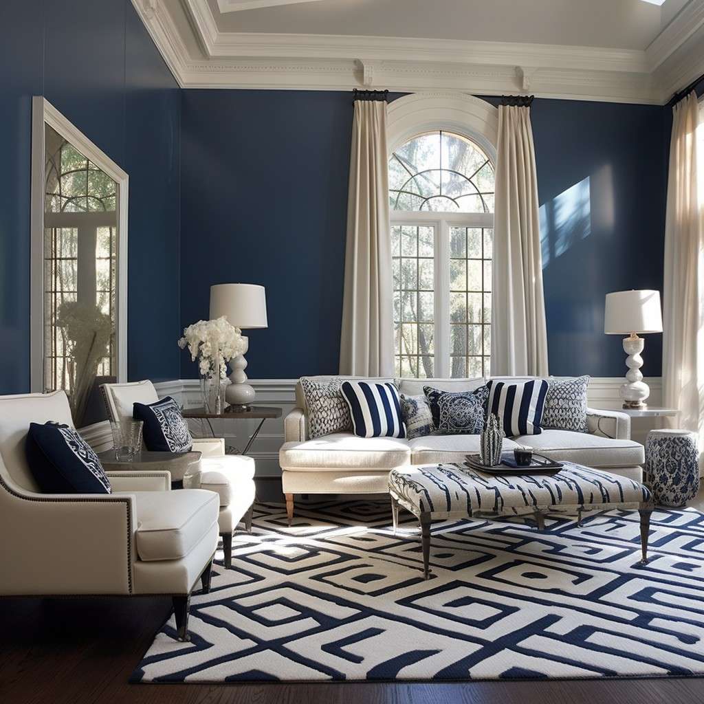 Iconic Bedroom Ivory Colour Paint Combination - Navy Blue