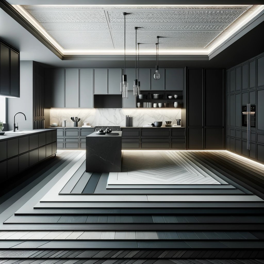 Layering Shades for Depth - White And Black Modular Kitchen