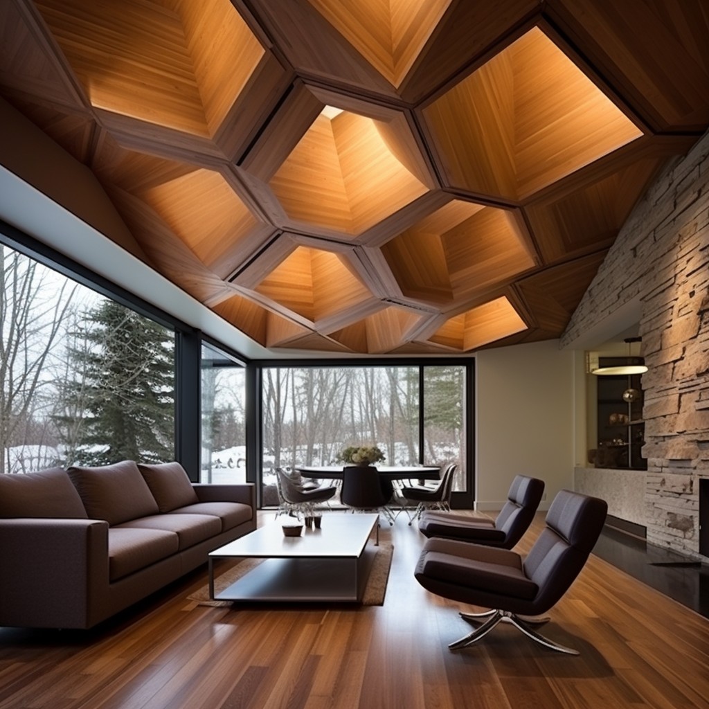 Modern Geometric Shapes  - Wood Ceiling Decoration Ideas