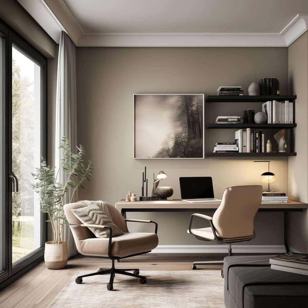 Modern Study Room Colour Combination of Beige and Grey