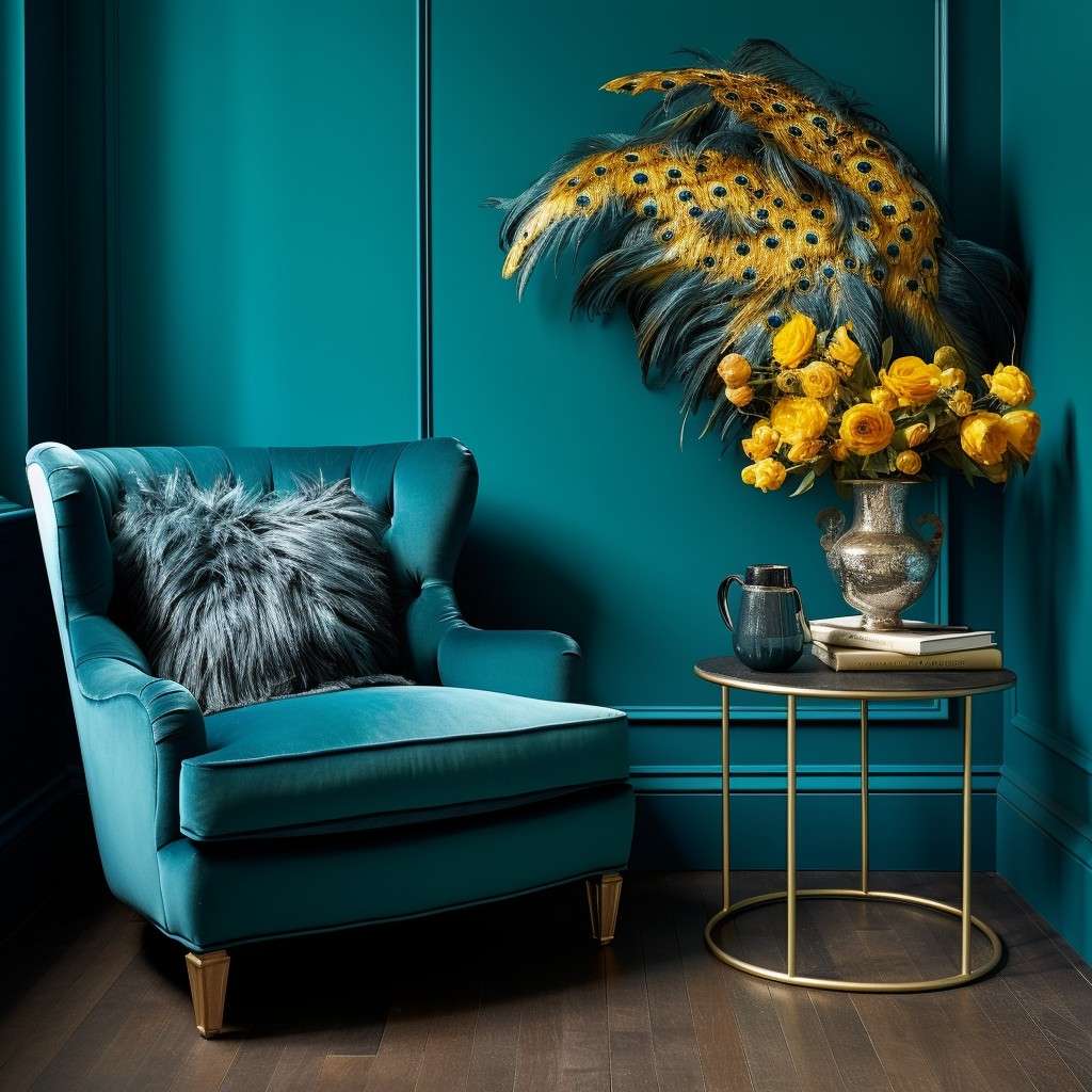 Monochromatic Harmony of Peacock Green Colour Combination for Wall - Teal