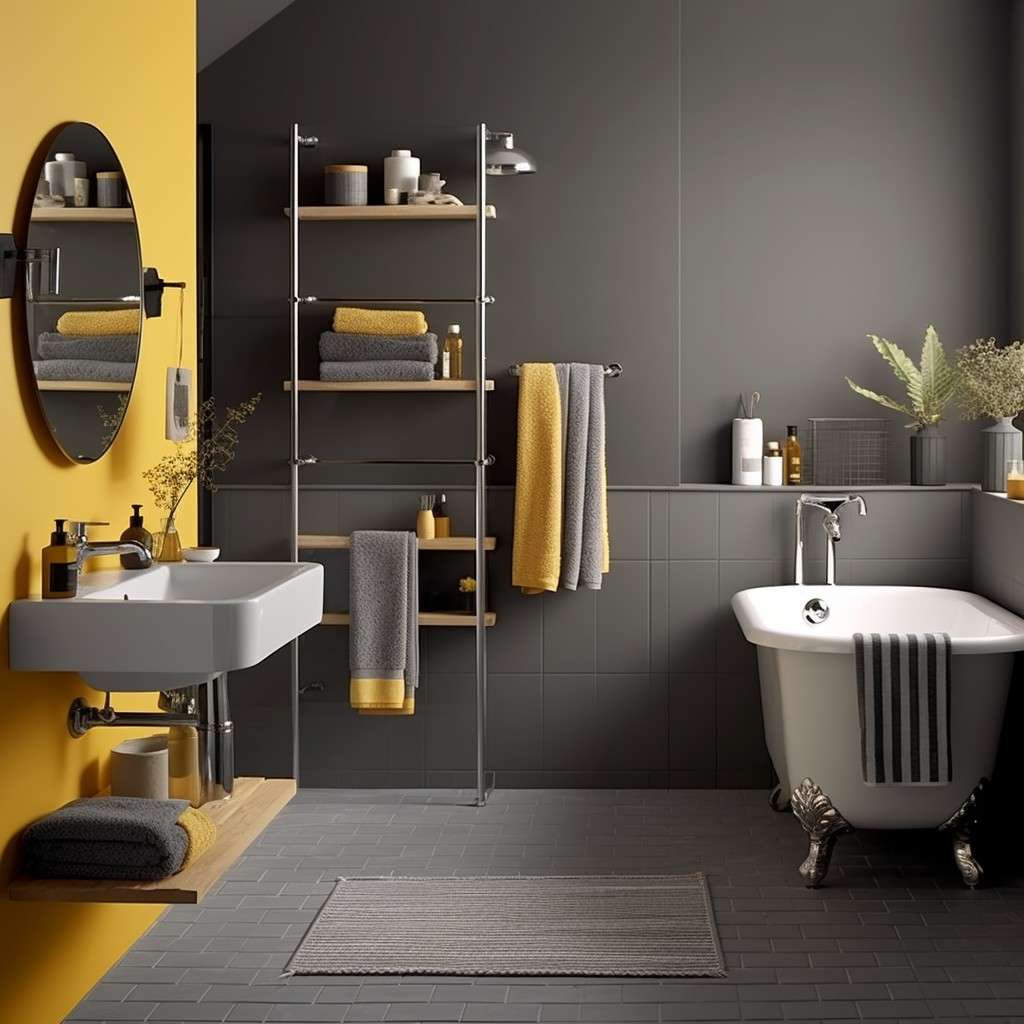 Mustard Yellow and Grey Bathroom Wall Colours