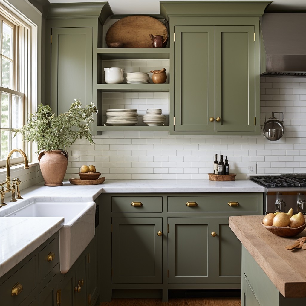Olive and White - Colors For Kitchen Cabinets