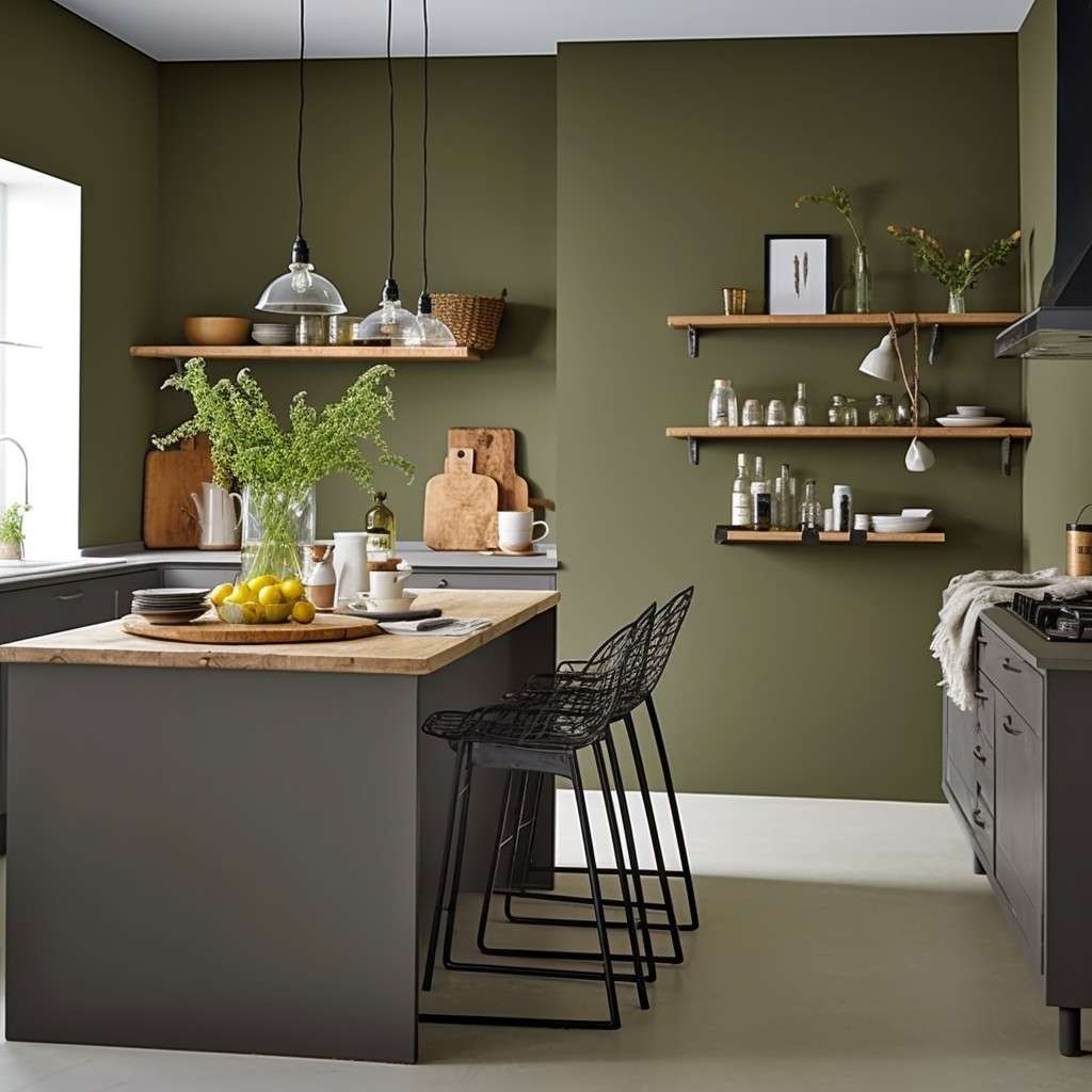 Olive Green and Grey Combination Kitchen
