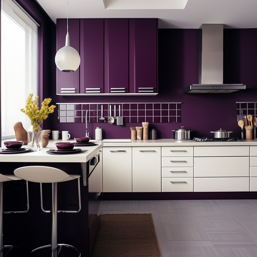 Purple and Eggshell White - Colors For Kitchen Cabinets