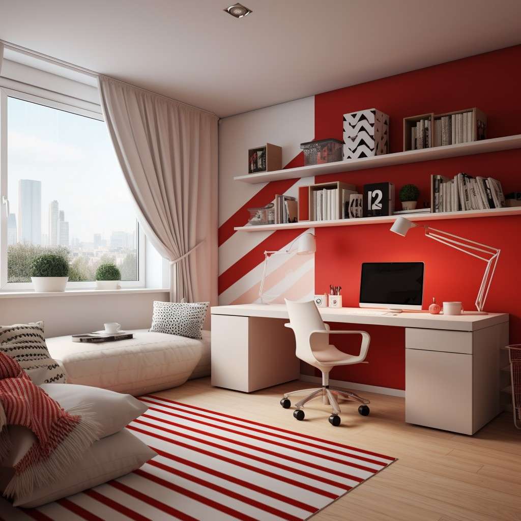 Red And White Study Room Colour Ideas