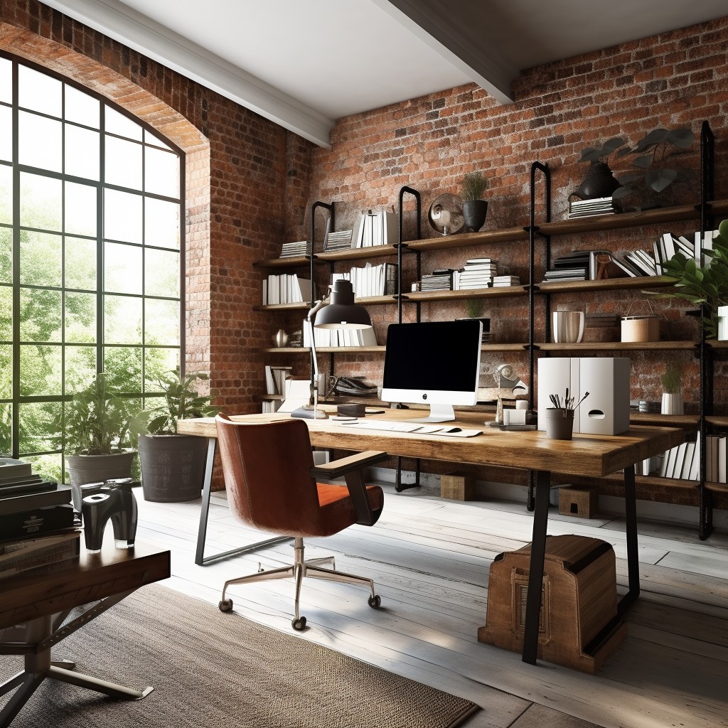 Rustic Charm Brick Coloured Office Wall Paint Color