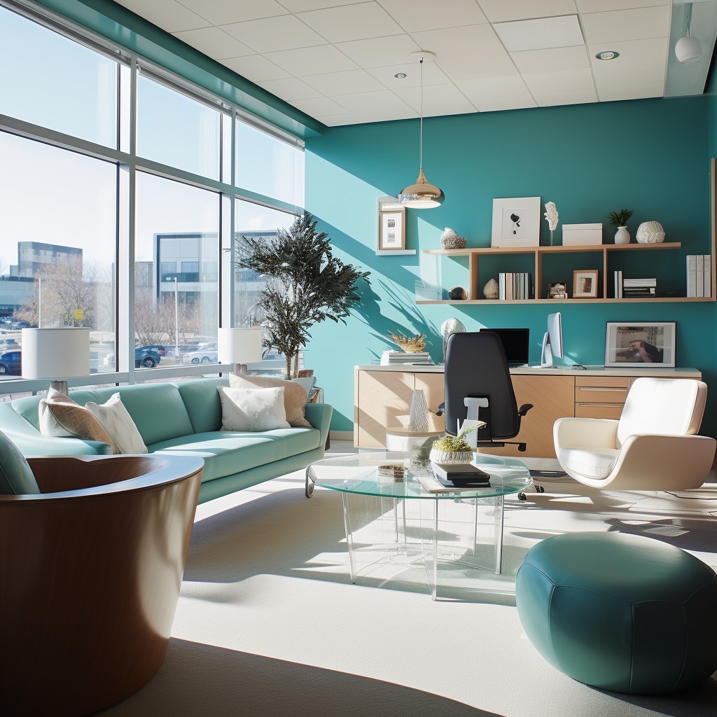 Serene and Modern Teal Office Wall Colour Design