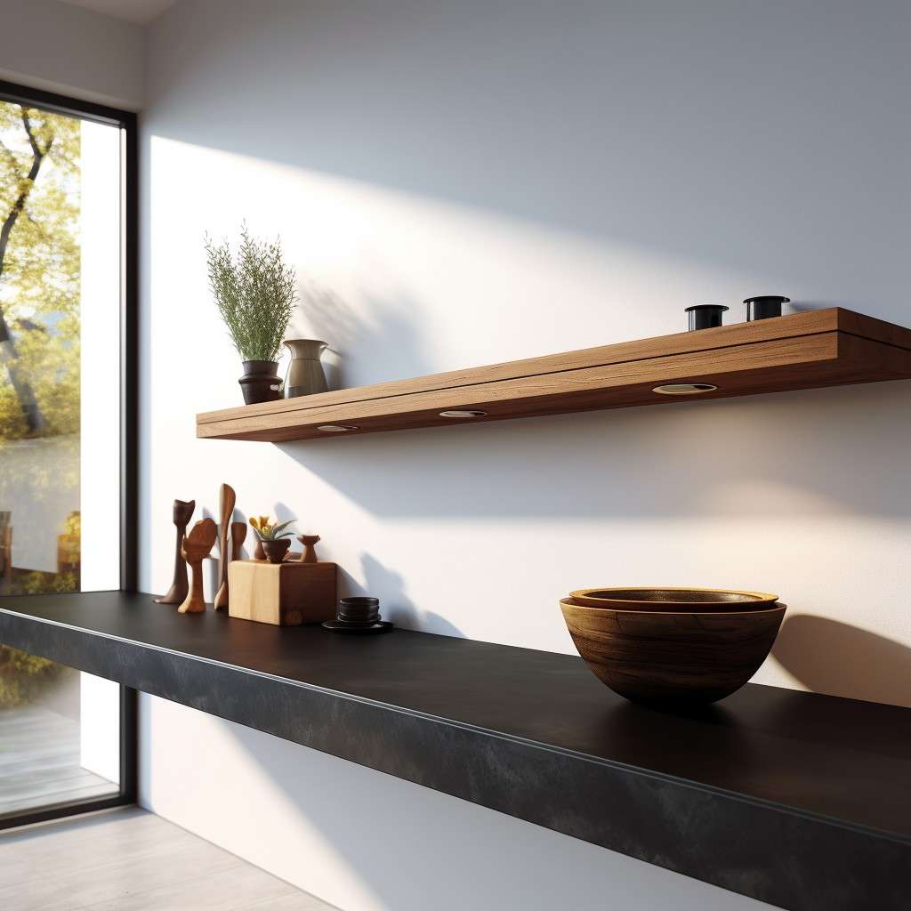 Singular Long Open Shelf Design for Kitchen