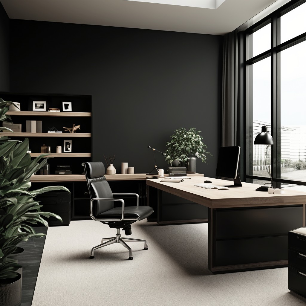 Stunning Black with Wooden Accents for Office Wall Colors
