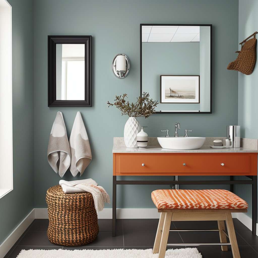 Tangerine Orange and Blue Grey Bathroom Color Schemes