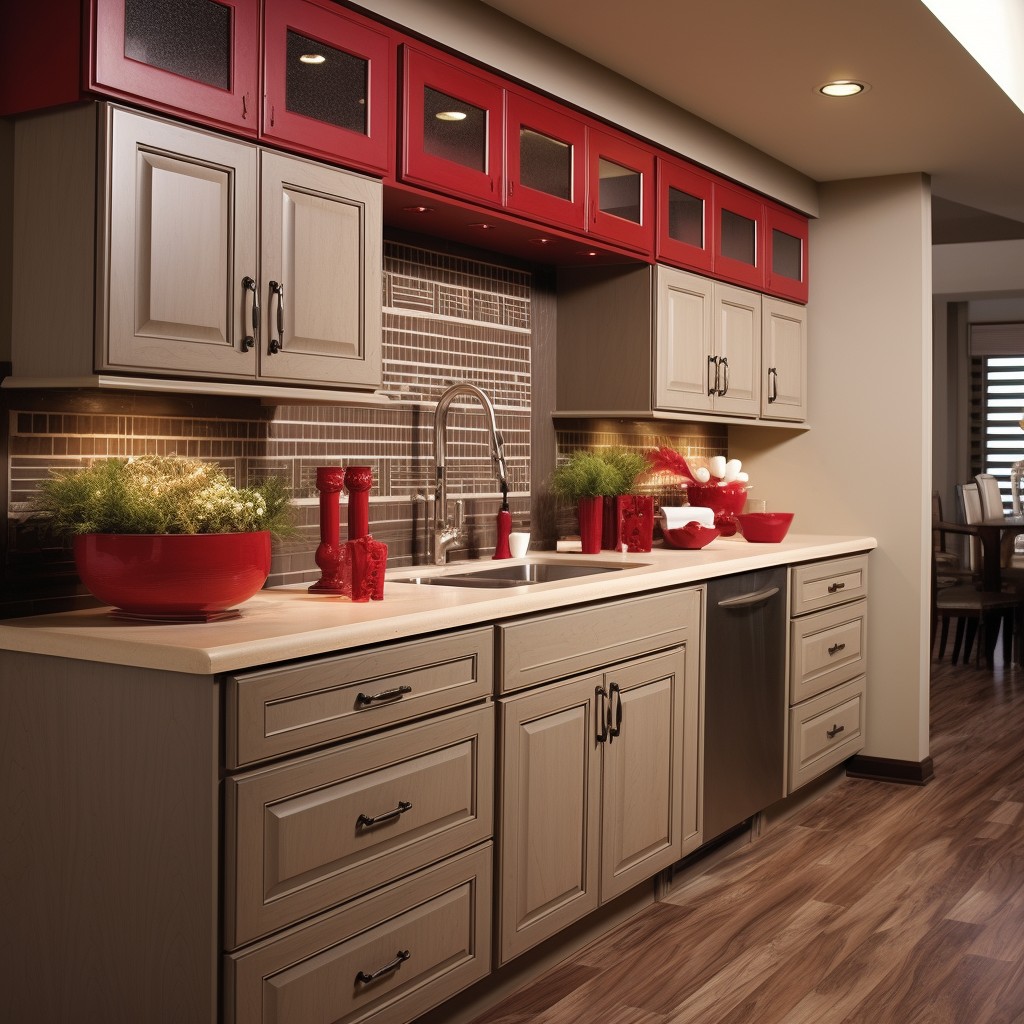 Taupe and Red - Painted Cabinet Ideas Kitchen