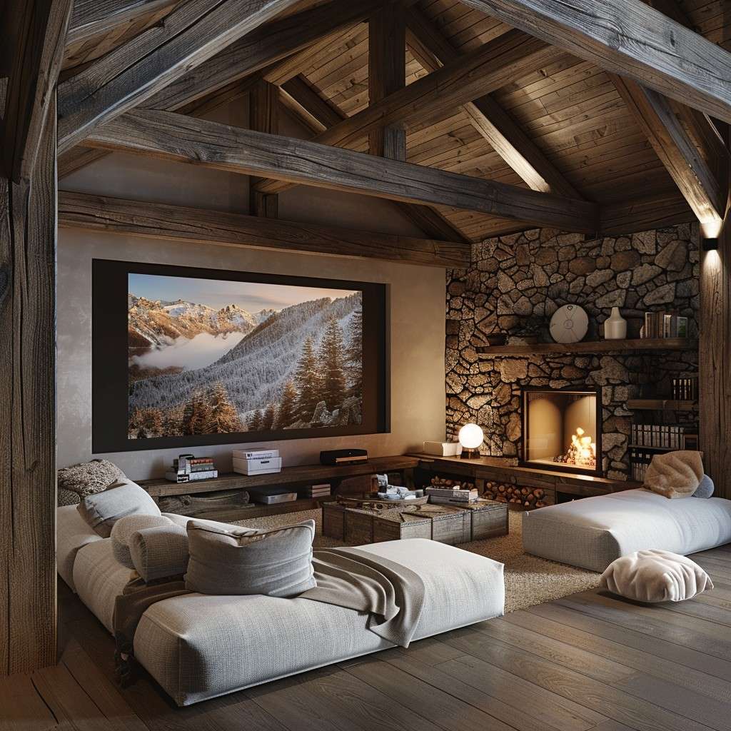 The Rustic Retreat - Small Home Theater Room Design