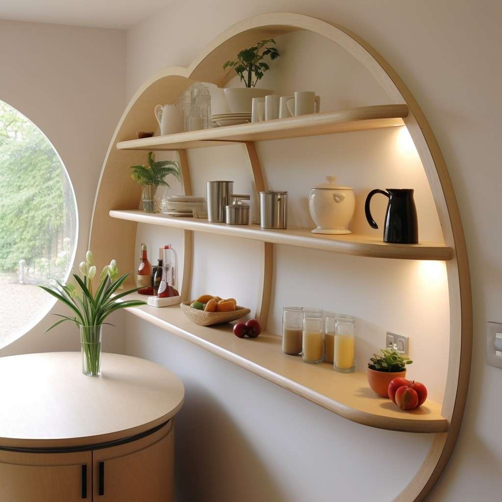 Round-cornered Open Shelf Design for Kitchen