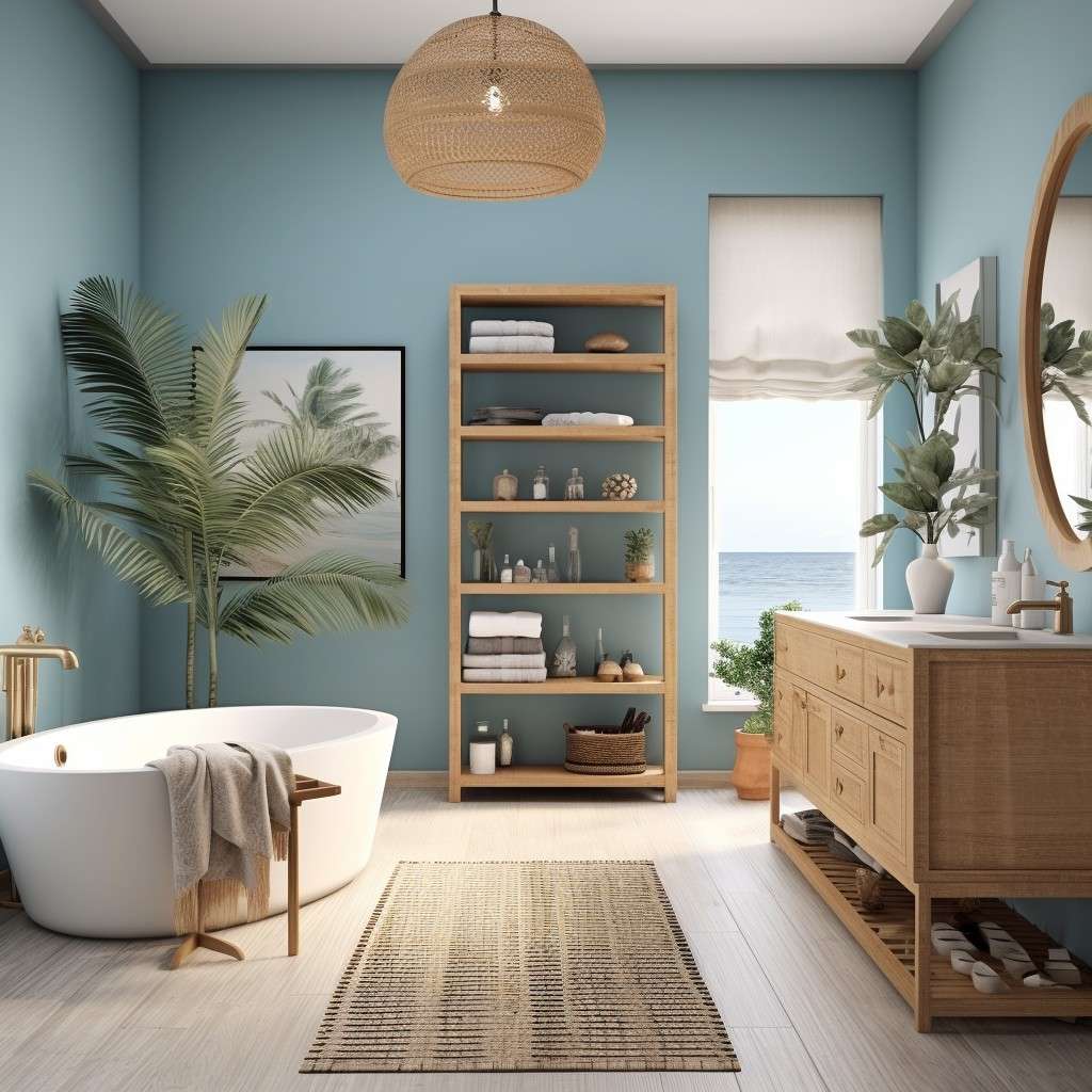 Turquoise Blue and Wood Tones Bathroom Color Scheme Ideas