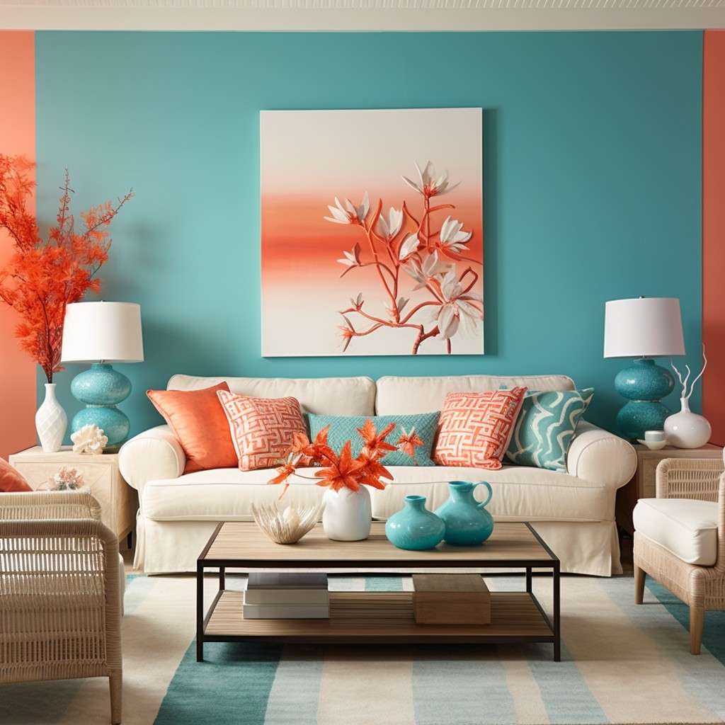 Turquoise Cream  Coral- Turquoise Paint for Walls