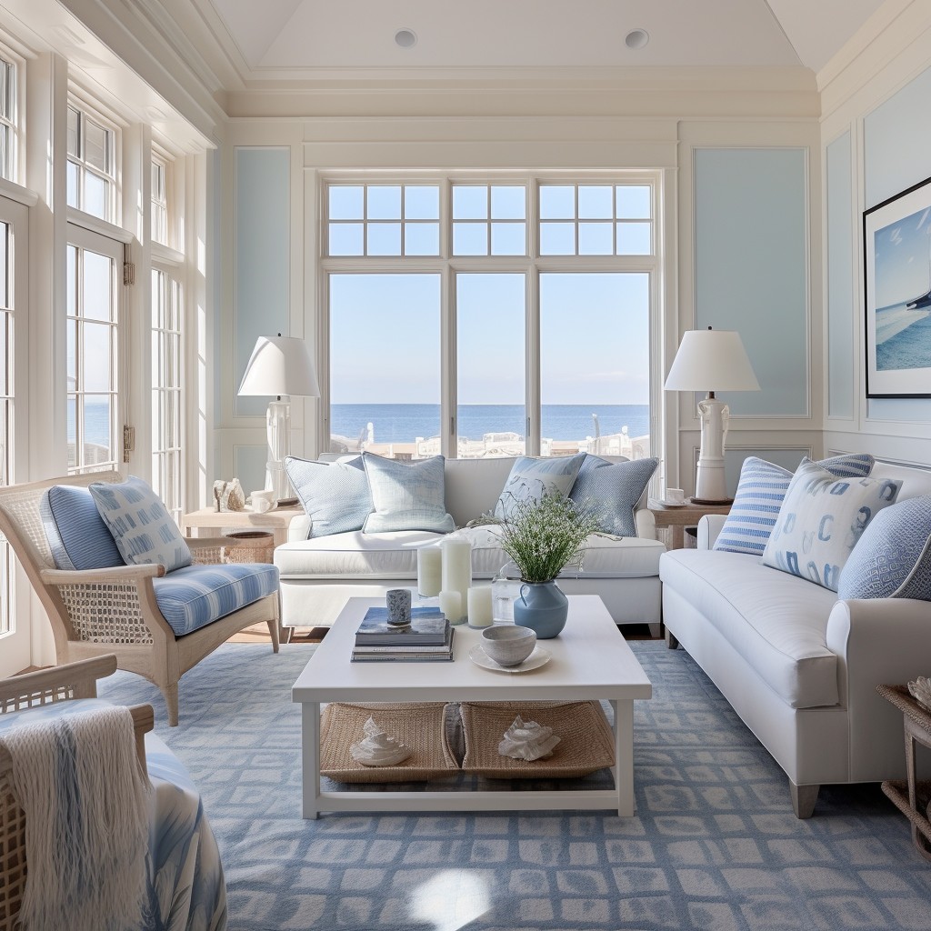 A Coastal Inspired Living Space - Blue And White Wall Paint Design