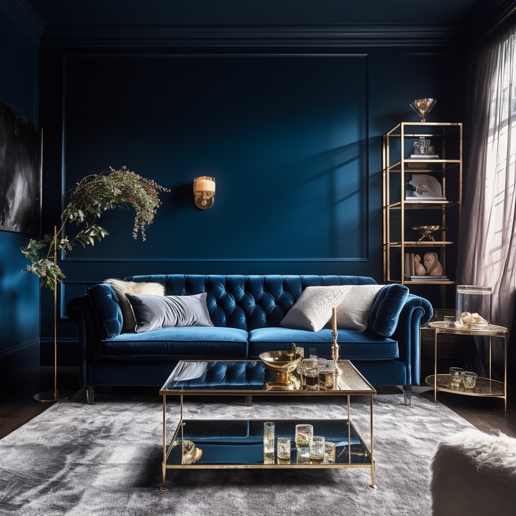Blue Velvet Living Room Drama - Blue And White Room