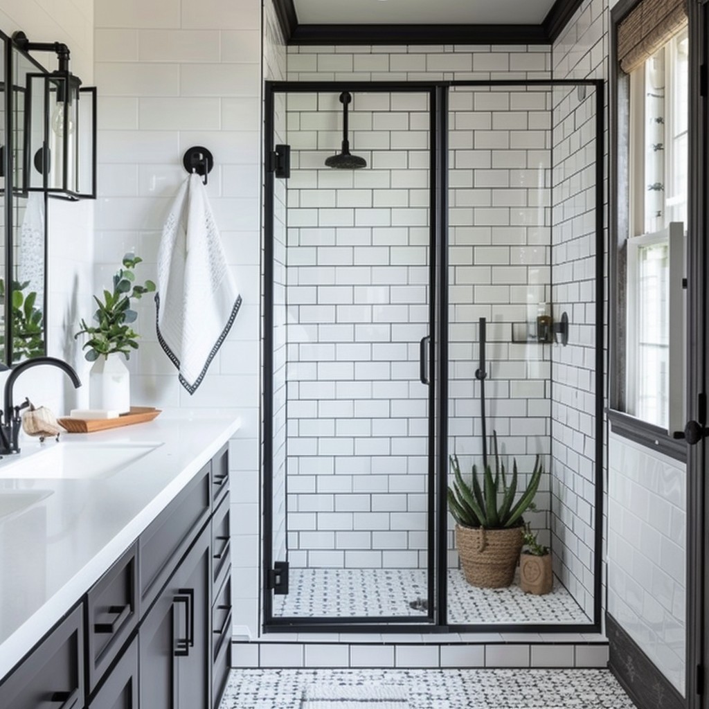 Classic Black and White - Shower Bathroom Design