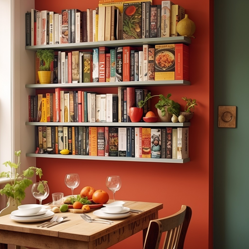 Cookbook Shelves for Culinary Inspiration - Kitchen Side Wall Design