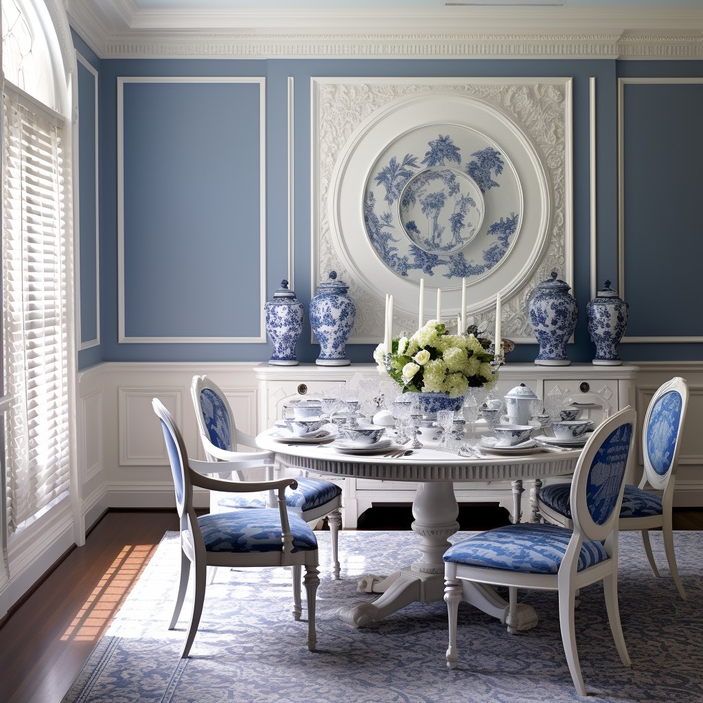 Dining Room Elegance - Blue And White Wall Paint