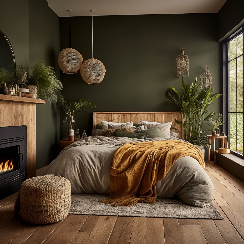 Earthy Tones and Lush Greens - Cozy Bedroom Design