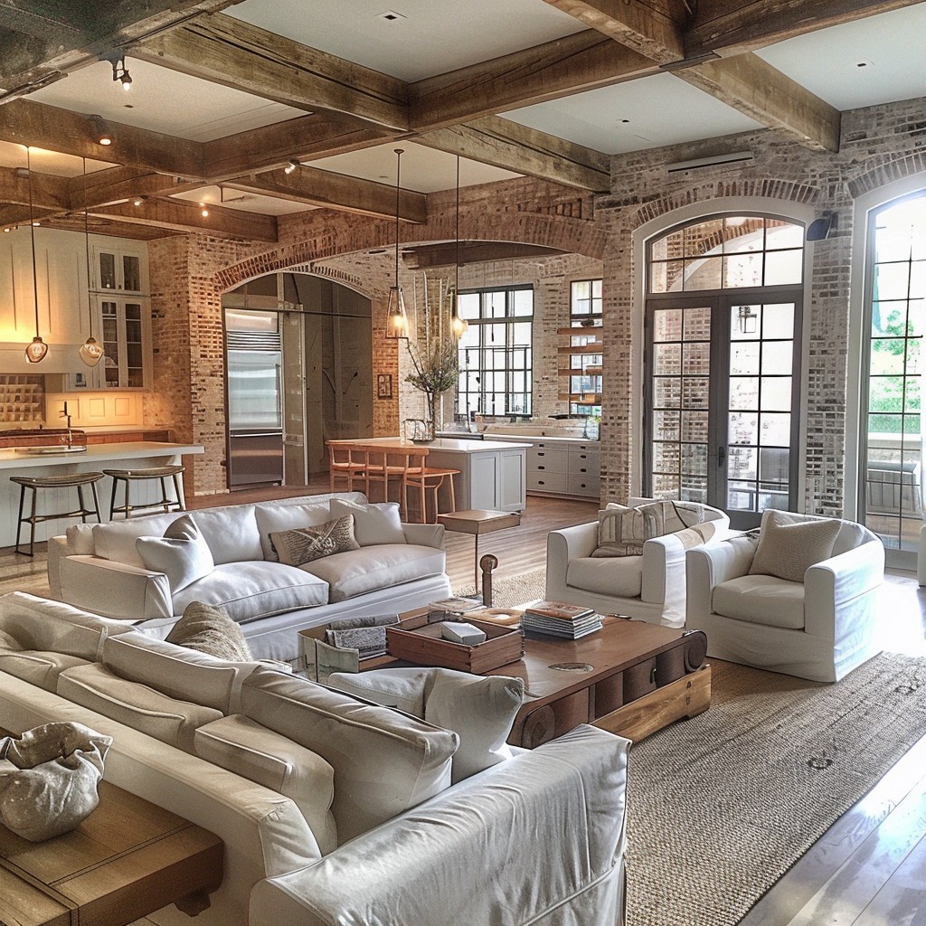 Exposed Beams and Brick - Living Hall Decoration