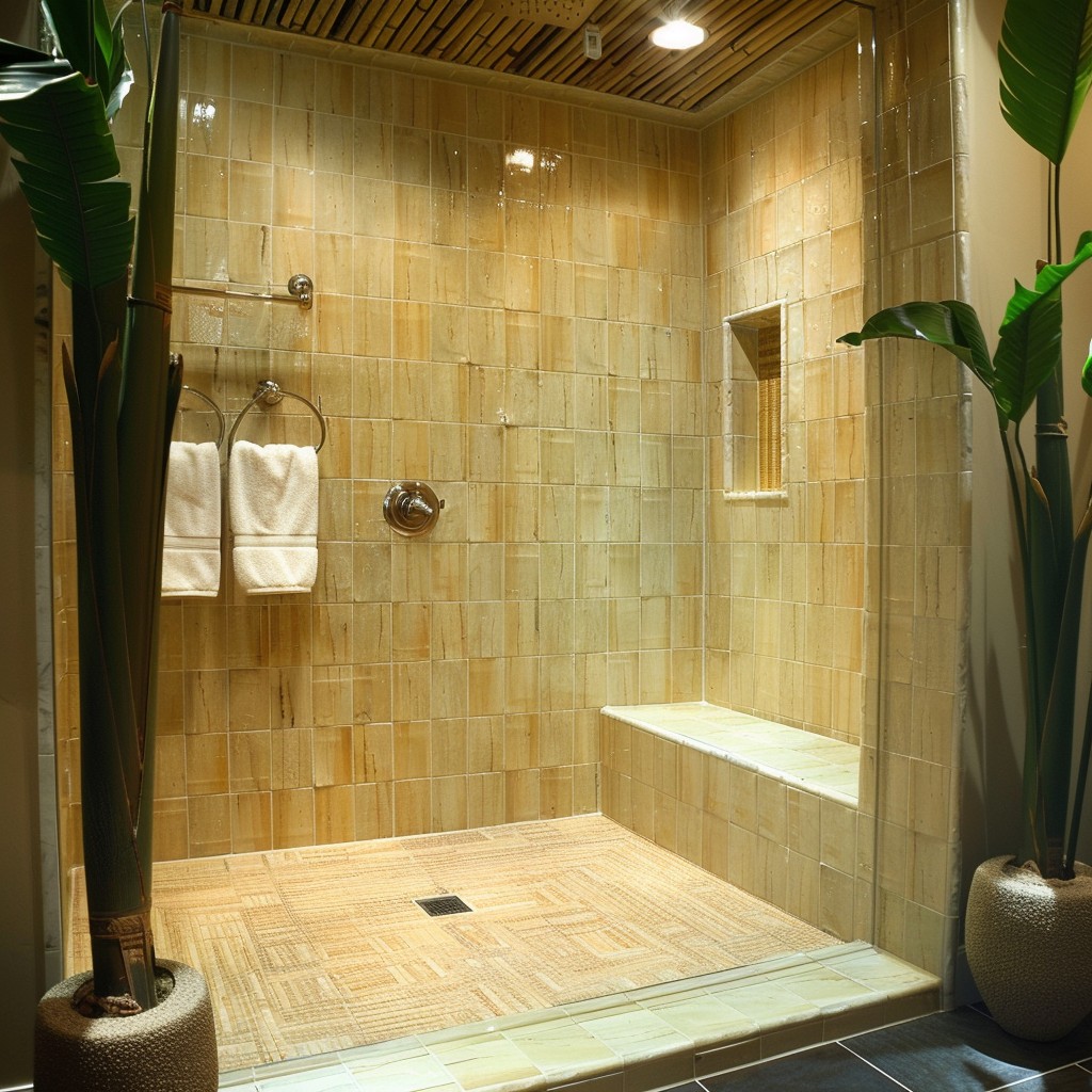 Faux Bamboo Tile - Doorless Walk In Shower Ideas