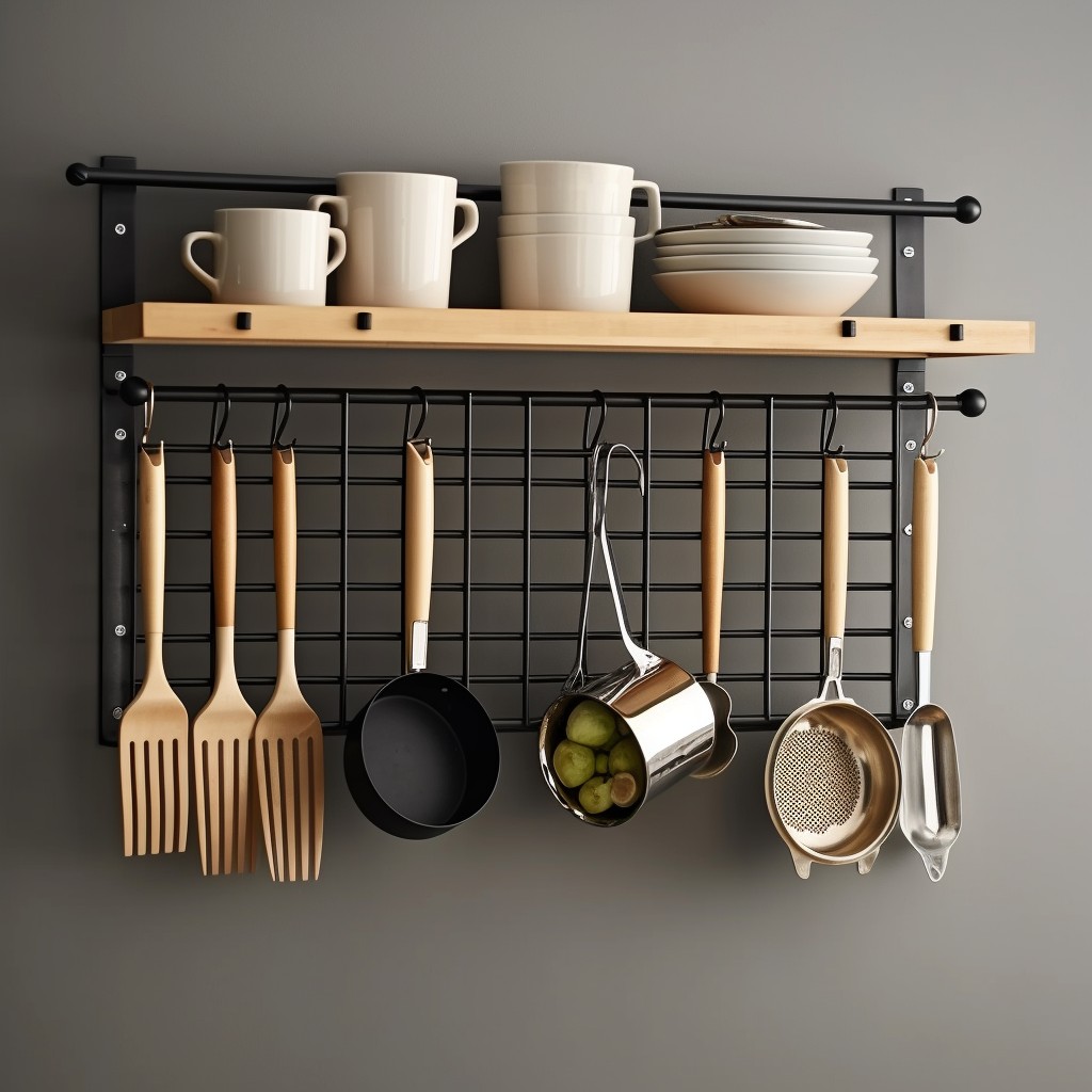 Hanging Wall Grid for Utensils Kitchen Top Organization Ideas
