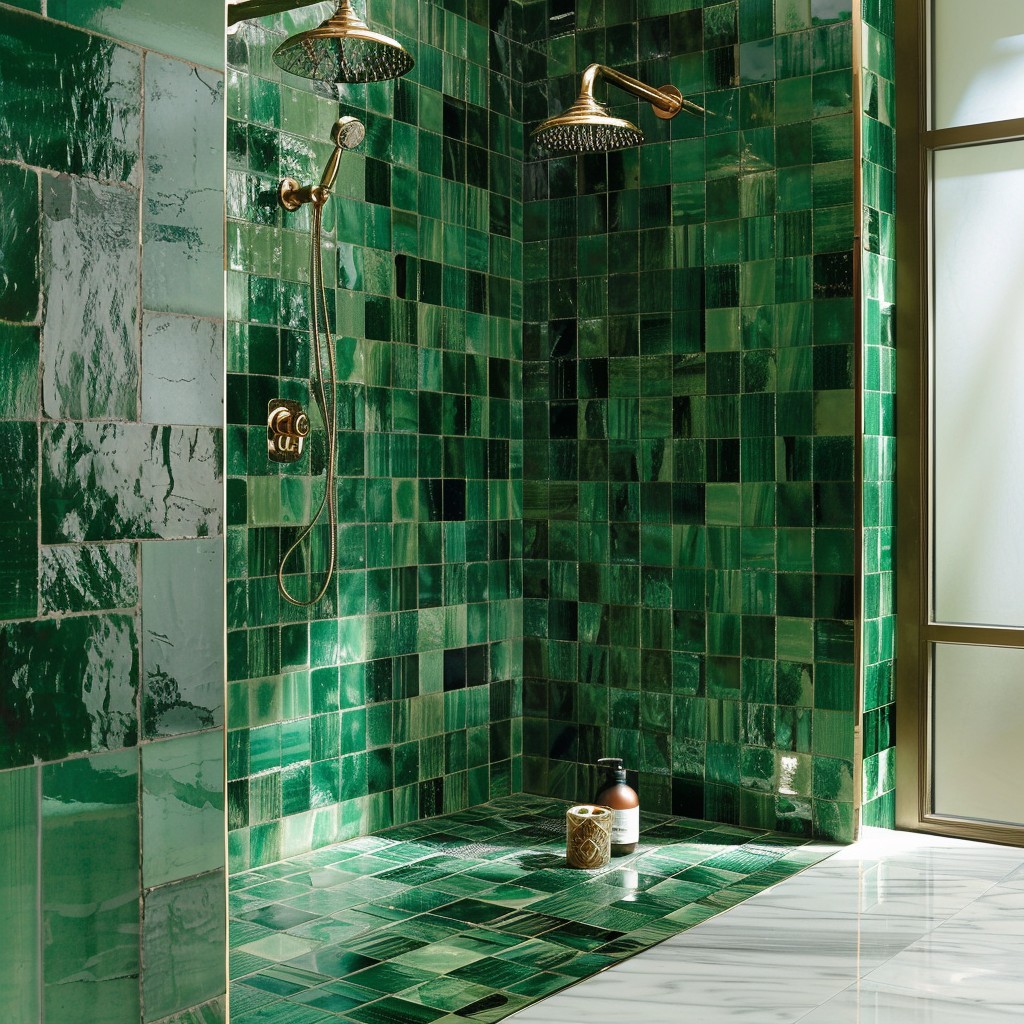 Impactful Emerald Green Tiles - Bathroom Shower Enclosure Ideas