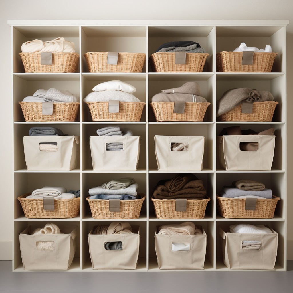 Labelled Storage Bins - How To Arrange Clothes In Shelf