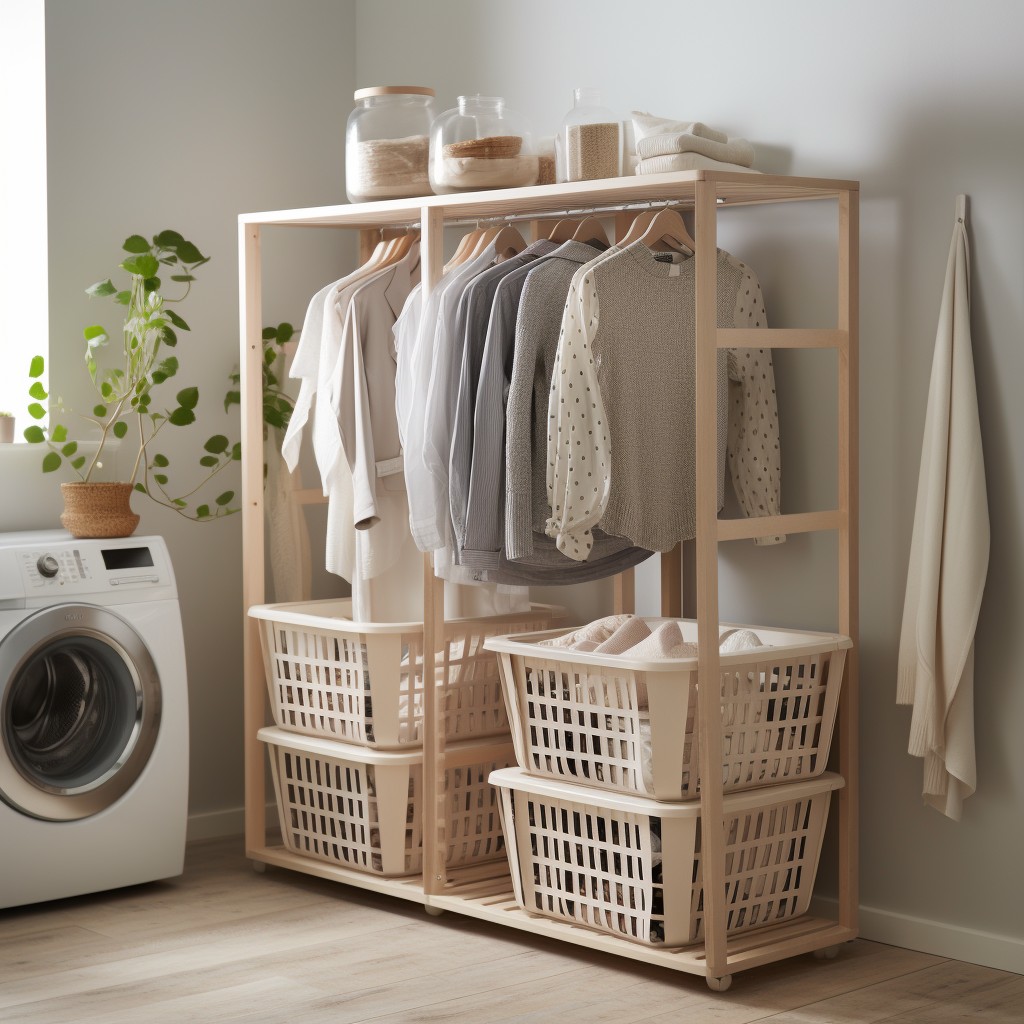 Laundry Basket Integration - Almirah Organization Ideas