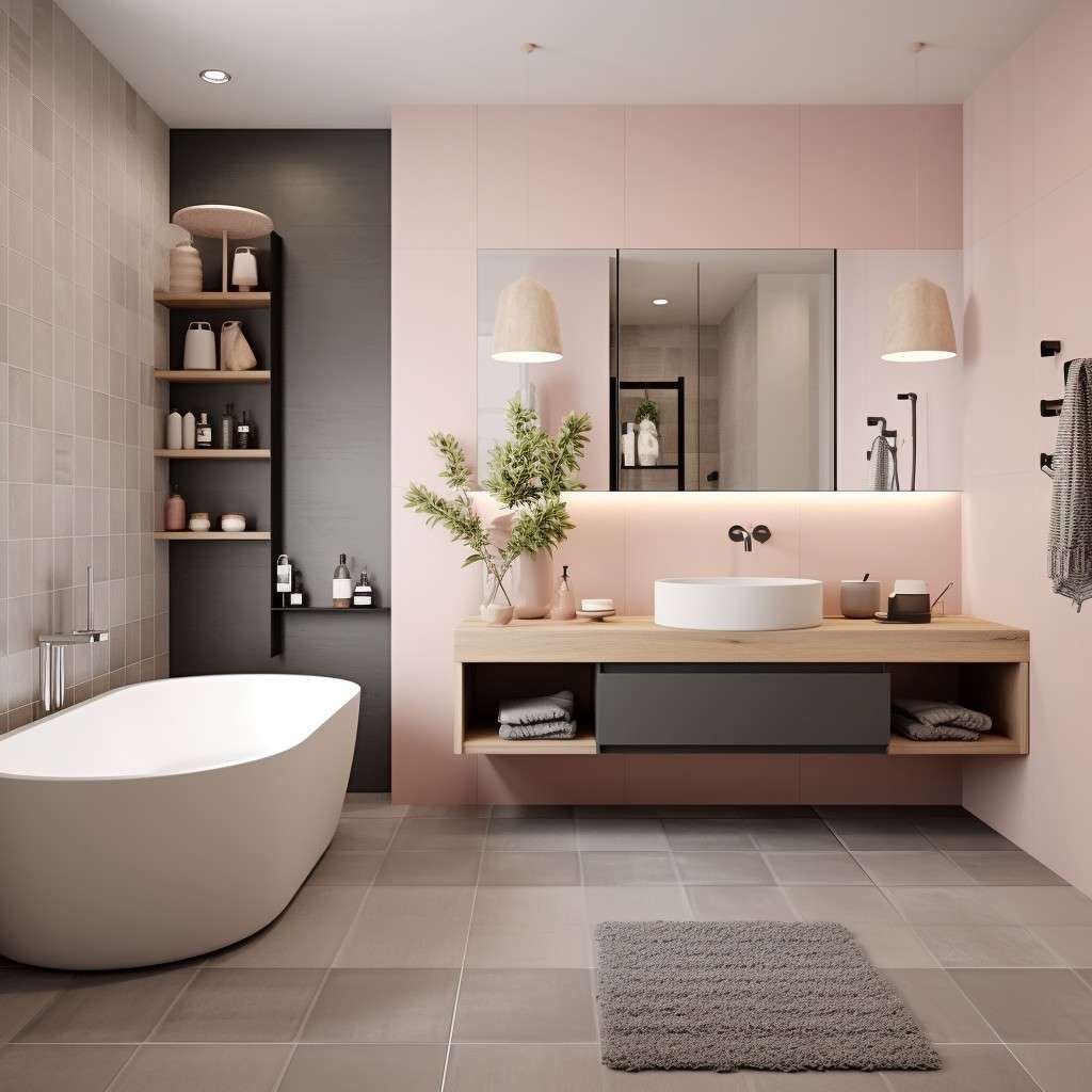 Matte Pink and Grey Combination for the Bathroom