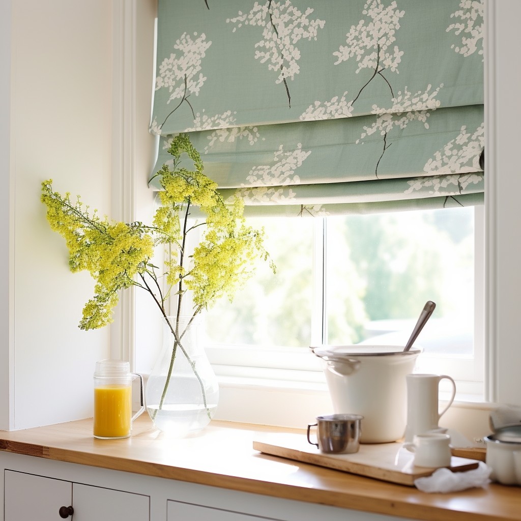 Patterned Roman Shade  Kitchen Cabinet Curtain Ideas