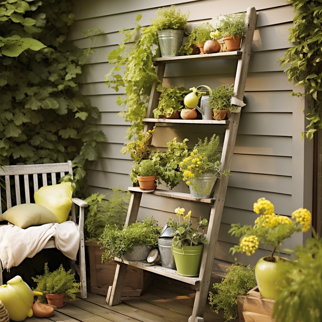 Repurpose Old Ladder- DIY Small Space Garden Design Ideas