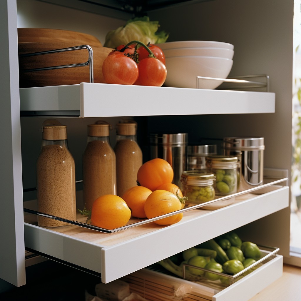 Sliding Shelves in Cabinets Modular Kitchen Organization Ideas