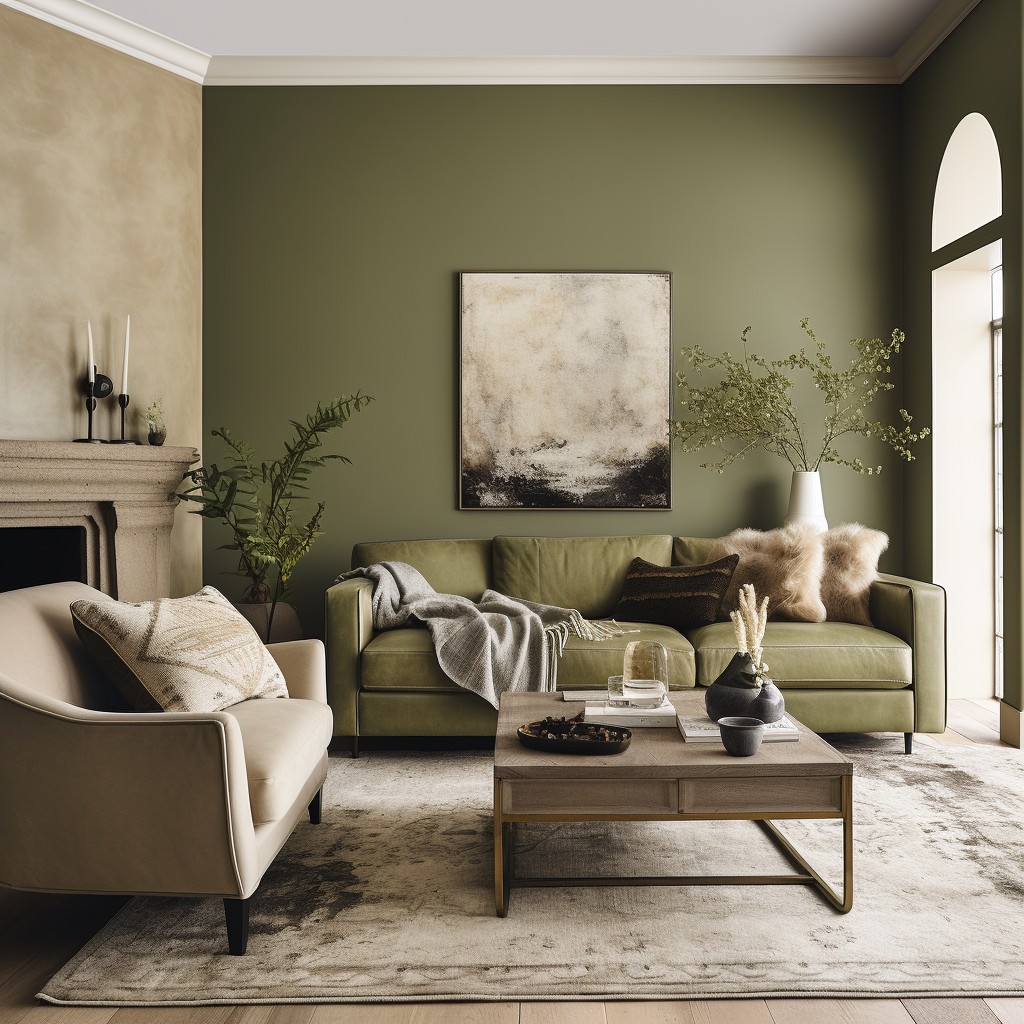 Subtle Olive Green Paint Combination with Taupe