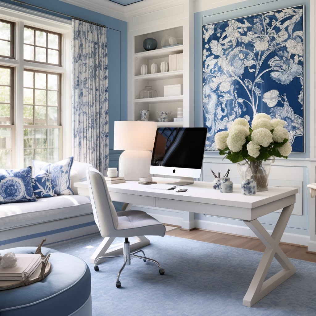 The Artistic Blue Home Office - Blue And White Bedroom Design