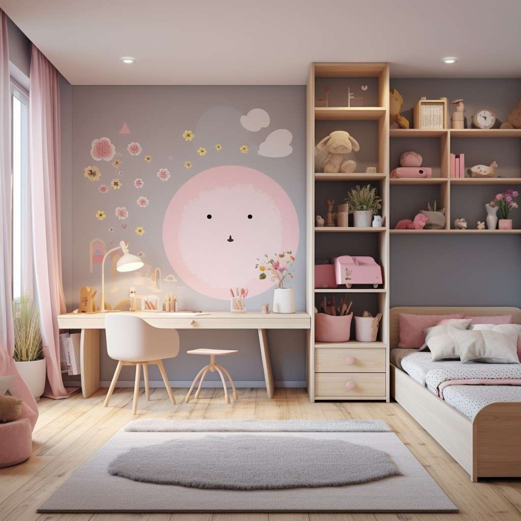Timeless Grey-Pink Combination Wall In Kid's Bedroom