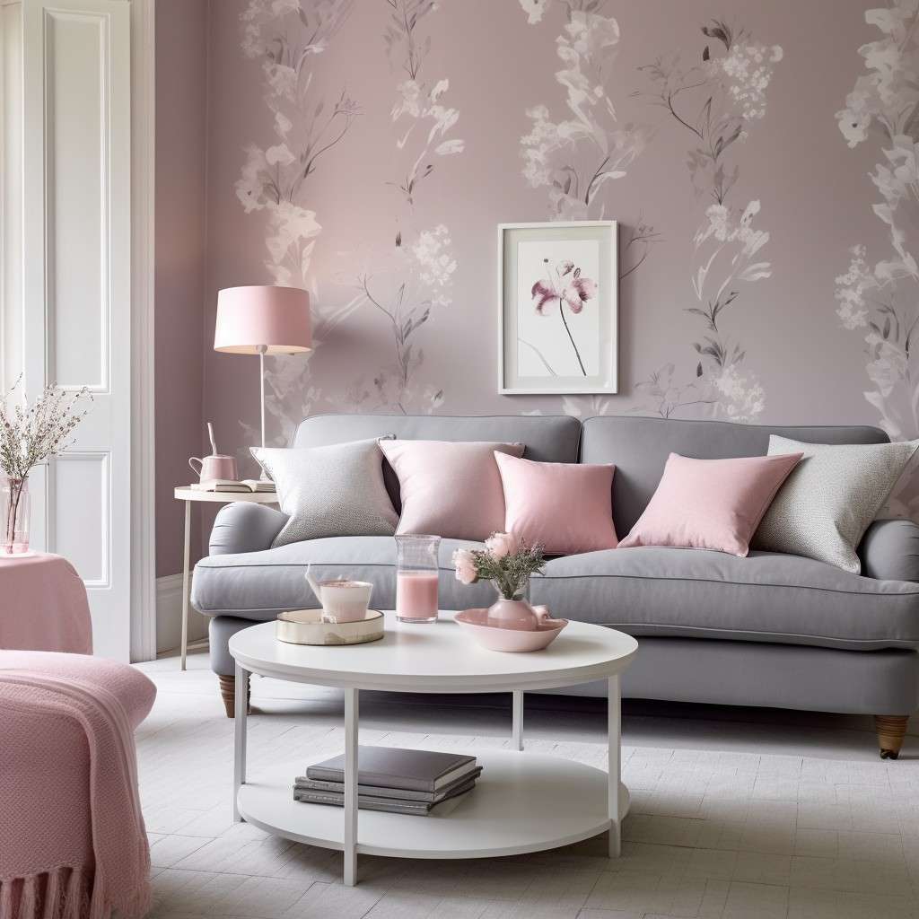Trendy Wallpaper In Living Room - Grey And Pink Combination Wall