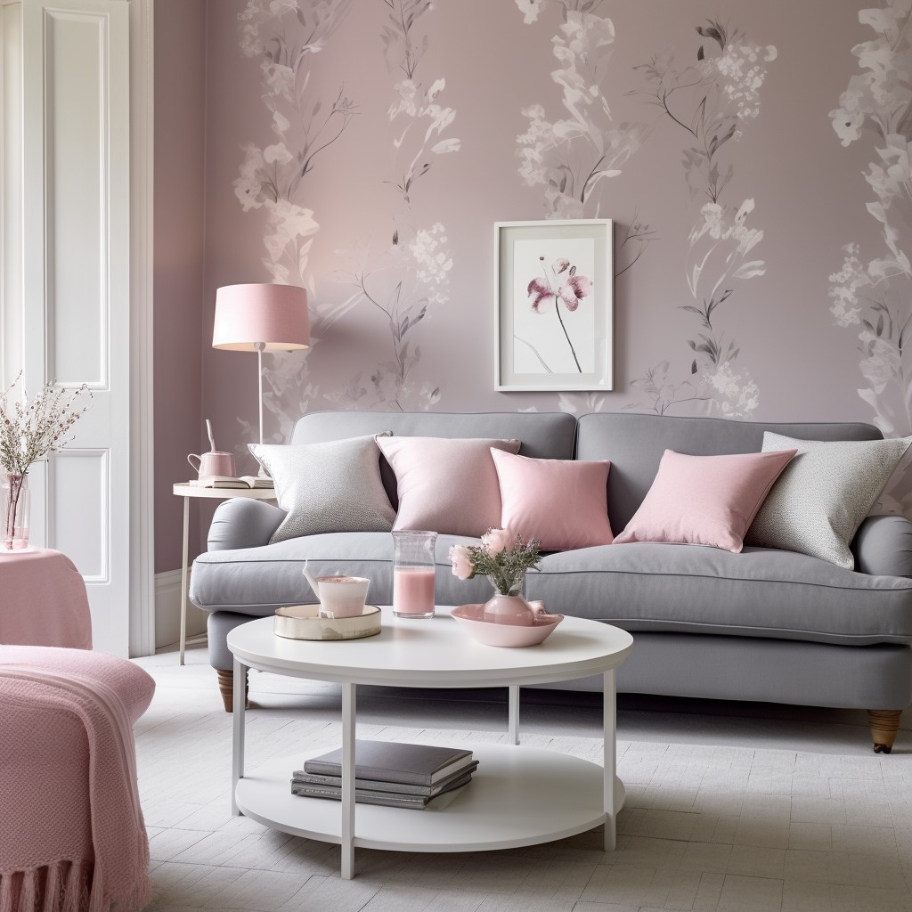 Trendy Wallpaper In Living Room - Grey And Pink Combination Wall