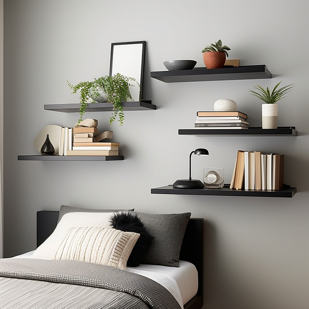 Utilise Wall-Mounted Shelves - Bedroom Storage Ideas