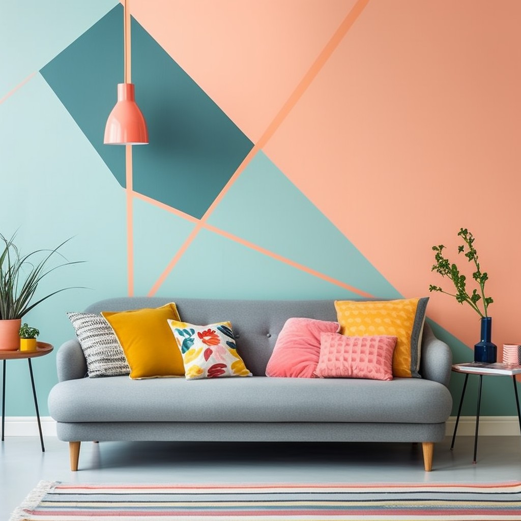 Clutter-Free Designs With Geometric Patterns Accent Wall Paint Ideas