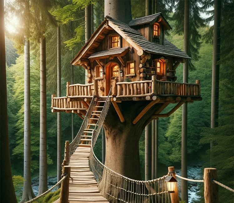 Mini Tree House with a Rope Bridge