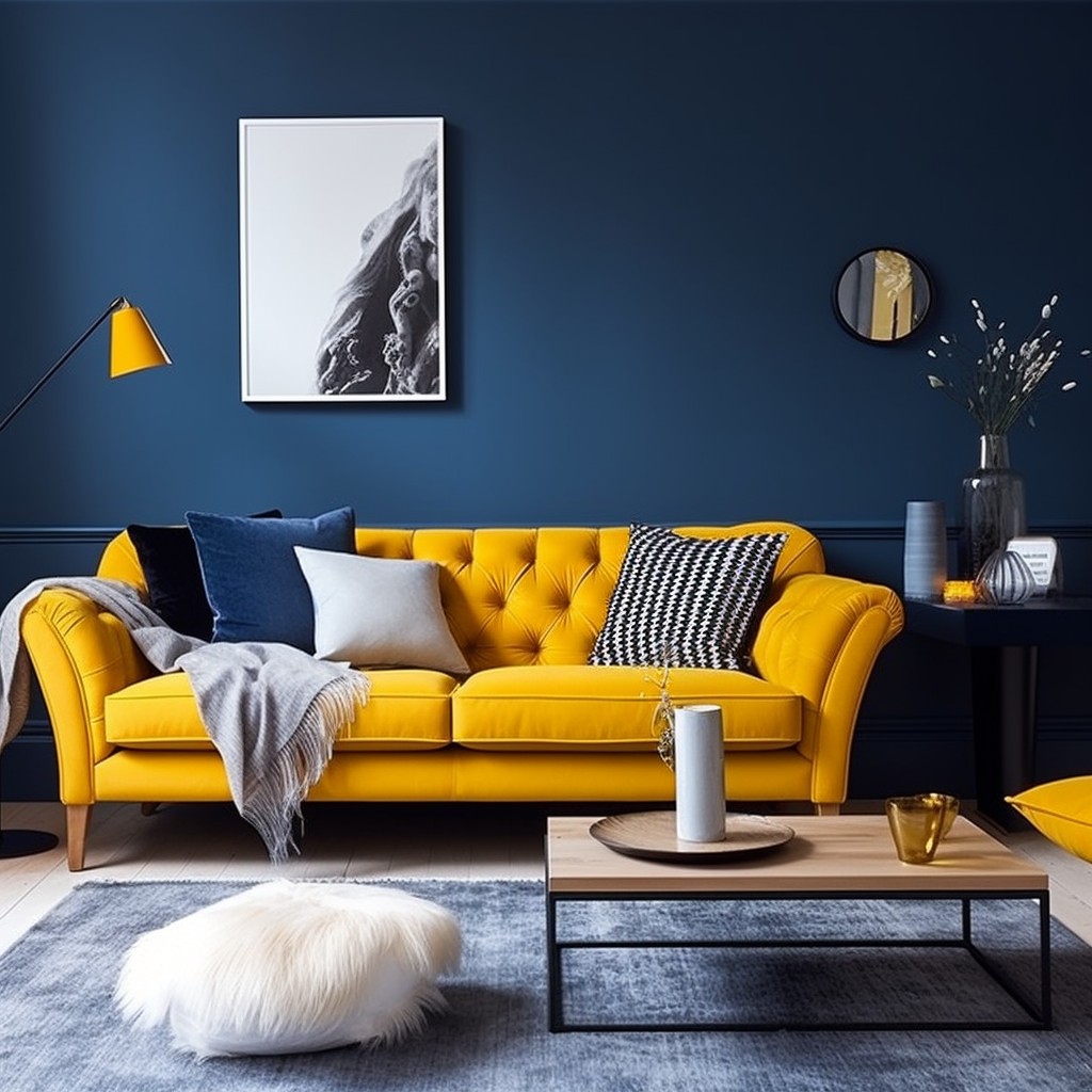 Navy Blue and Mustard Wall Colour Combination