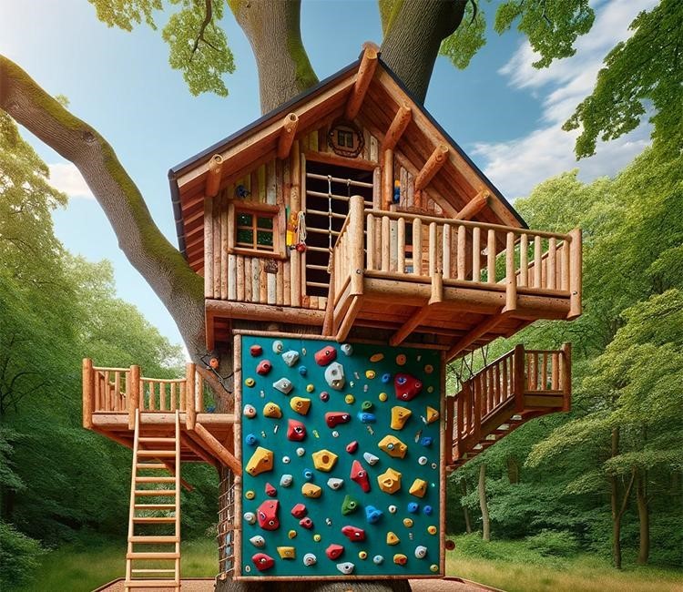 Treehouse with a Rock Climbing Wall