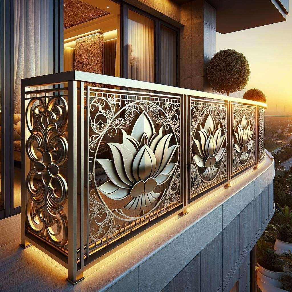 Antique Lotus Balcony Grill Design